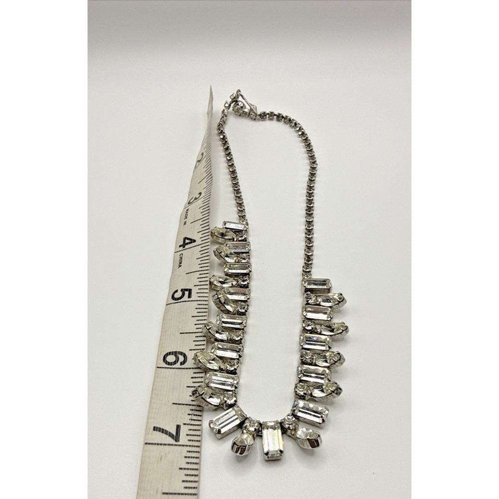 VINTAGE WEISS RHINESTONE CRYSTAL NECKLACE CHOCKER 14" CLEAR COLOR Retro - Picture 4 of 8